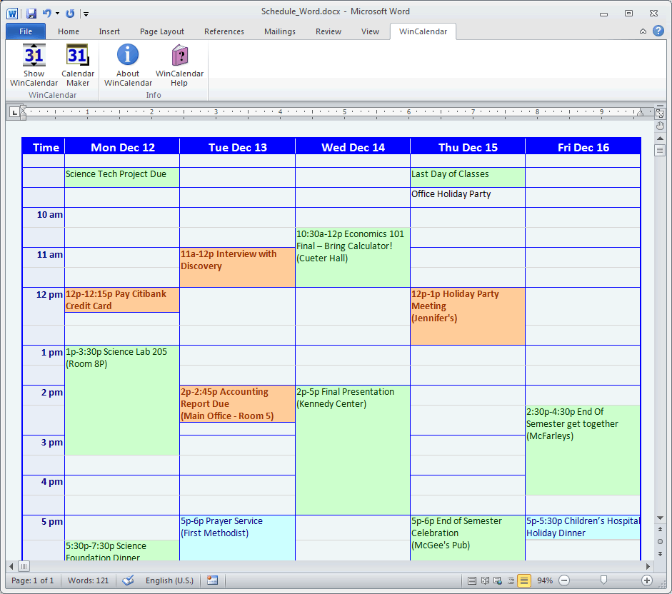 Calendar Creator Template